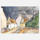 Rudolf Koch, "Bretonisches Dorf", Aquarell auf Papier