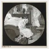 Emil Reinicke, "Traurige Nachricht", Tuschepinsel und Deckweiß auf Papier und auf Karton kaschiert
