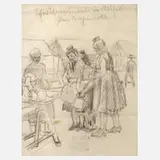 Wilhelm Thielmann, Schwälmerinnen in Tracht, Zeichnung