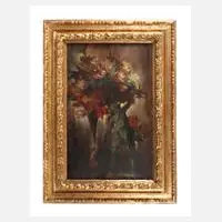 Hugo Schimmel, Blumenstillleben mit Plastik, Öl auf Leinwand