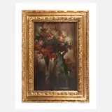 Hugo Schimmel, Blumenstillleben mit Plastik, Öl auf Leinwand