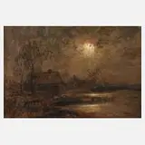 Claas de Beer, Abendlandschaft, Öl auf Karton