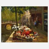 Klop, Blumenmarkt, Öl auf Leinwand