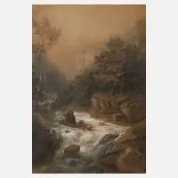 Theodor Verhas, Am Wildbach, Tusche
