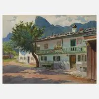 Otto Kubel, "Oberammergau – Straßenbild mit Kofel", Aquarell