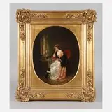 Frau mit Hündchen by Herman Frederik Carel ten Kate, 1859, Öl auf Mahagoniholzplatte, offered Jun 2020