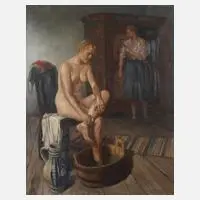 Willy Peter Ahrweiler, Mädchen im Bade, Öl auf Leinwand und Keilrahmen