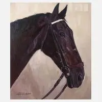 Hellmut Bachara-Barée, Hengstportrait, Öl auf Malkarton