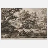 Adam Frans van Meulen nach, Bukolische Landschaft, Kupferstich