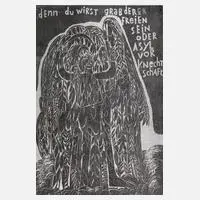 Prof. Hap Grieshaber, "Epitaph für Allende", Farbholzschnitt in Schwarz und Silber