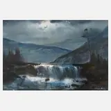 Hjalmar Lundberg, Nächtlicher Wasserfall, Mischtechnik