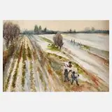 Prof. Alfred Eckhardt, Kinder im Schnee, Mischtechnik