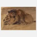 Fritz von Heider, Ruhender Löwe, Aquarell