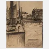 Ernst Holzhäußer, Hinterhoflandschaft, 1907, Kohle
