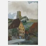 G. Muller, Fränkische Dorfansicht, 1908, Gouache und Graphit auf Papier