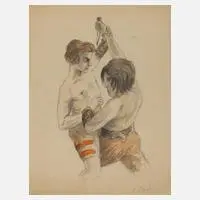 Erich Probst, Der Messerkampf, 1885, Aquarell über Graphit