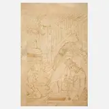 Gustav Süs, Das Versteck, Zeichnung in Sepia auf Papier