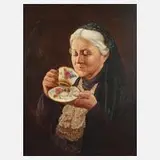Walter Hartwig, Alte Dame Kaffee trinkend, 1936, Öl auf Leinwand
