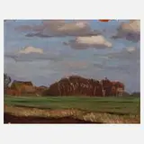 Fritz Overbeck, Moorlandschaft mit Kate, Öl auf Pappe und auf Sperrholz kaschiert