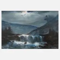Hjalmar Lundberg, Nächtlicher Wasserfall, Mischtechnik
