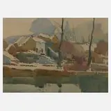 Ally Drooot, Am Flussufer, Aquarell über Bleistift