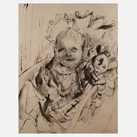 Bruno Krauskopf, Mädchen mit Puppe, Tuschefeder und Pinsel