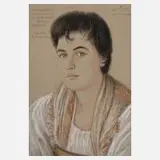 Walther Gasch, Edith Warmuth aus Kärnten, 1960, Pastell auf grauem Papier und auf Hartfaserplatte kaschiert
