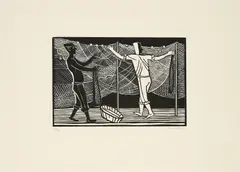 Gerhard Marcks, Fischer am Netz, 1951, Holzschnitt auf Bütten