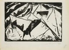 Ewald Mataré, Kühe in den Dünen, 1920, Holzschnitt auf Japan