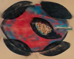 Mario Merz, Vegetable Ampule, 1982, Mischtechnik auf Hartfaserplatte