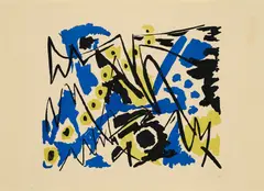 Ernst Wilhelm Nay, Komposition Blau-Gelb, 1952, Farblithographie auf gelblichem Velin