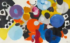 Ernst Wilhelm Nay, Rot im Zentrum, 1955, Öl auf Leinwand
