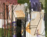 Markus Oehlen, Am Wasser, 1987, Jeweils: Mischtechnik auf Leinwand (montiert)