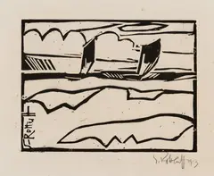 Karl Schmidt-Rottluff, Boote auf See, 1913, Holzschnitt auf Papier