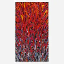Merion Estes, Fire Season, 1982, acrylic, beads and glitter on canvas