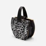 Barry McGee, Beck(y) Round Tote, c. 2005, skateboard, fabric, silver paint