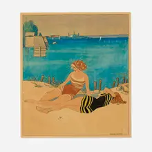 Gerda Wegener, Two Girls Bathing at the Beach, 1917, watercolor and ink on paper