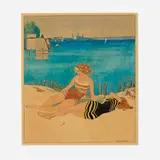 Gerda Wegener, Two Girls Bathing at the Beach, 1917, watercolor and ink on paper
