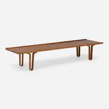 Bench by Edward Wormley, c. 1960, walnut, sold Oct 2024