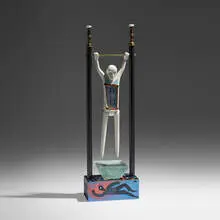 KéKé Cribbs, Right Ascension, 1989, cast and sandblasted glass, carved and painted wood, metal