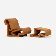 Frank Gehry, Easy Edge chair and ottoman, 1972, laminated cardboard, Masonite