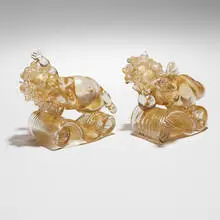Paul DeSomma, Putti, pair, 2010, hand-blown glass with gold foil inclusions