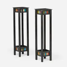 Jim Rose, Quilt pedestals, pair, 2012, hot-rolled steel, found painted steel