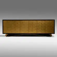 Jean de Merry, Cassetto cabinet, c. 2010, stained and lacquered mahogany, gilt wood and iron