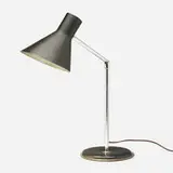 Atelje Lyktan, Adjustable table lamp, c. 1970, chrome-plated steel, enameled aluminum, stitched leather, plastic