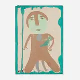 Mose Tolliver, Untitled (Figure with Baby), c. 1990, paint on wood panel