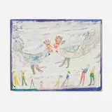 Charlie Kinney, Cock Fight, 1990, watercolor and pencil on paper