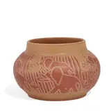 Exceptional earthenware carved and painted vase by Elizabeth and Mary Frances Overbeck for Overbeck Pottery, sold Jun 2022
