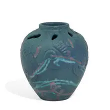 John Dee Wareham for Rookwood Pottery, rare deeply carved Painted Mat glaze vase