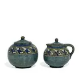 Henrietta Bailey for Newcomb College Pottery, earthenware lidded creamer and lidded sugar bowl